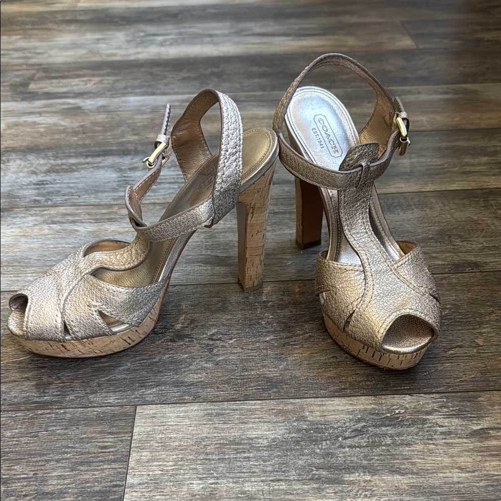 Coach Gold High Heel Sandals with Strappy Design